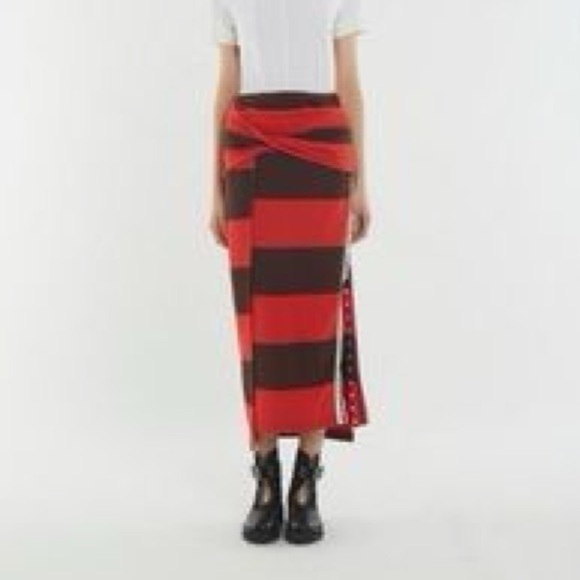 3.1 Phillip Lim Striped Twist Midi Skirt Red Brown Medium - Picture 2 of 14